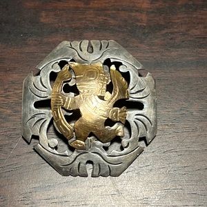 Vintage Mayan  Silver and 18kt gold  /pendant/brooch